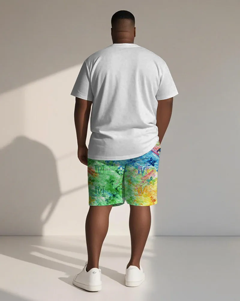 Big & Tall Men's Gradient Geometric Curved Duckling Print Crewneck Short-sleeved T-shirt Shorts Suit sold by Biggmans product image thumbnail 4
