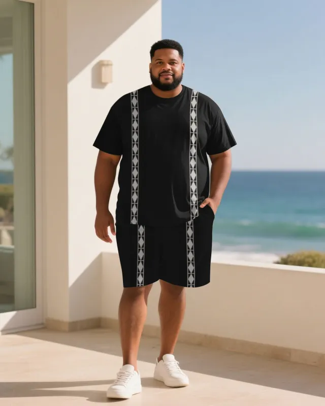 Big & Tall Men Black Geometric Symmetrical Pattern Printed Round Neck Short Sleeve T-Shirt Shorts Suit sold by Biggmans