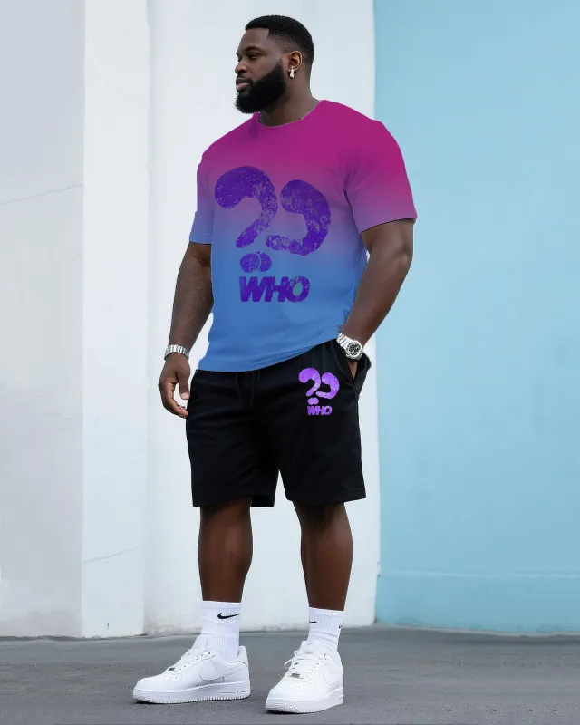 Big & Tall Men's Gradient Question Mark Round Neck T-shirt Shorts Suit sold by Biggmans