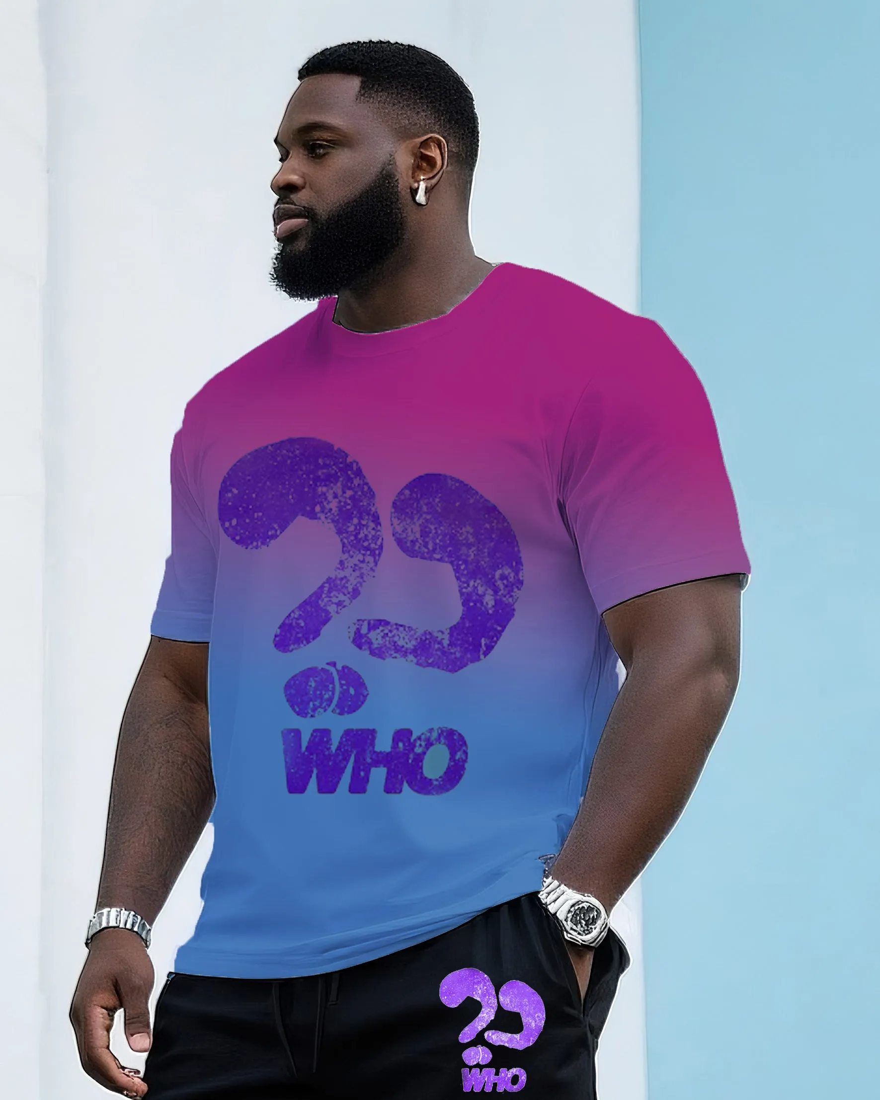 Big & Tall Men's Gradient Question Mark Round Neck T-shirt Shorts Suit sold by Biggmans product image thumbnail 2