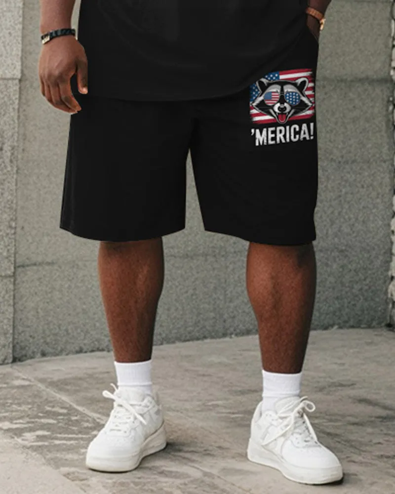 Big & Tall Men's Independence Day Raccoon With Sunglasses Letter Print Round Neck Short Sleeve T-Shirt Shorts Suit sold by Biggmans product image thumbnail 3