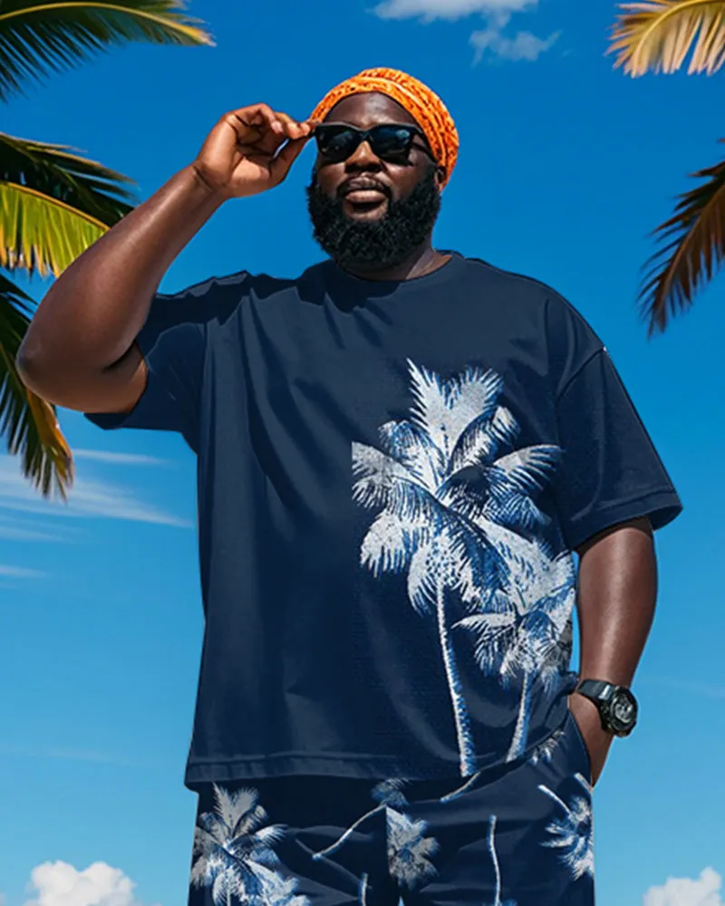 Big & Tall Men's Hawaiian Blue Coconut Print Round Neck Short Sleeve T-Shirt Shorts Suit sold by Biggmans product image thumbnail 2