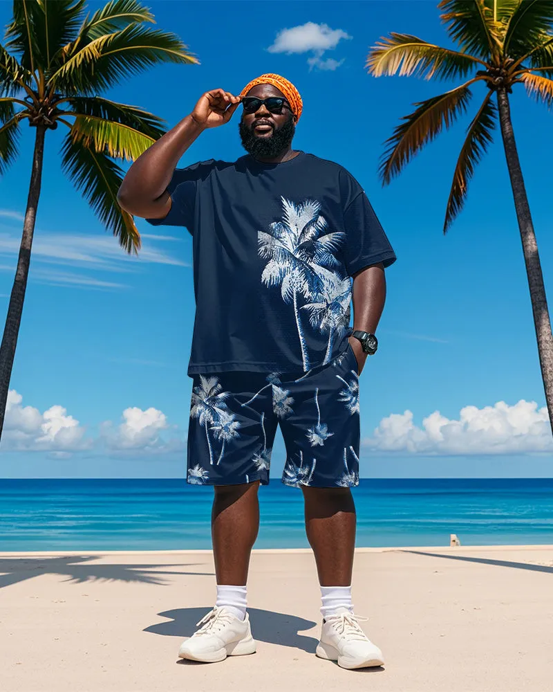Big & Tall Men's Hawaiian Blue Coconut Print Round Neck Short Sleeve T-Shirt Shorts Suit sold by Biggmans