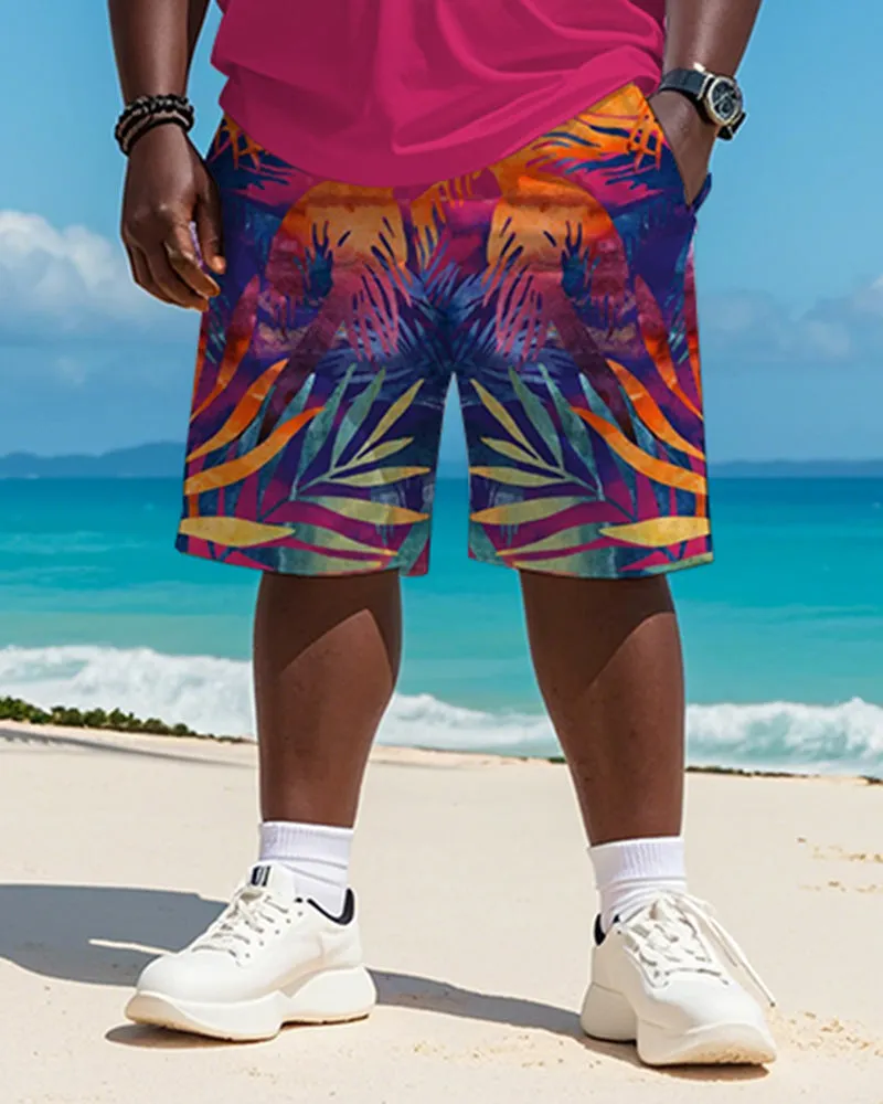 Big & Tall Men's Hawaiian Purple Gradient Leaf Print Round Neck Short Sleeve T-Shirt Shorts Suit sold by Biggmans product image thumbnail 3