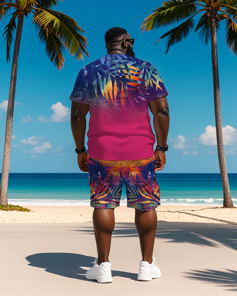 Big & Tall Men's Hawaiian Purple Gradient Leaf Print Round Neck Short Sleeve T-Shirt Shorts Suit sold by Biggmans product image thumbnail 4