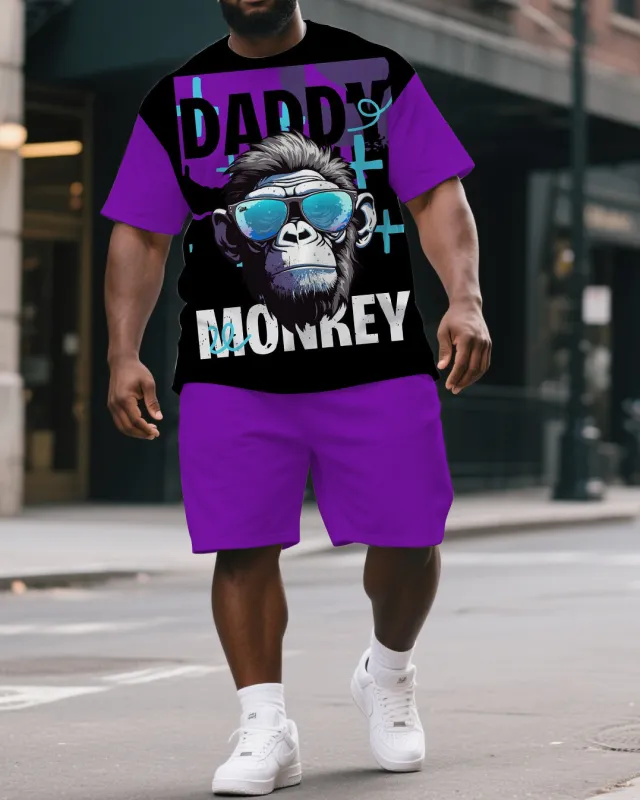 Big & Tall Men's Cool Gorillas DADDY MONKEY Print Casual Short-Sleeved T-shirt and Short Set sold by Biggmans