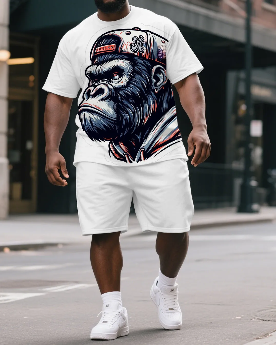 Men's Cool Gorillas Silhouette Print Big & Tall Laid-back Short-Sleeve T-shirt & Short Set sold by Biggmans