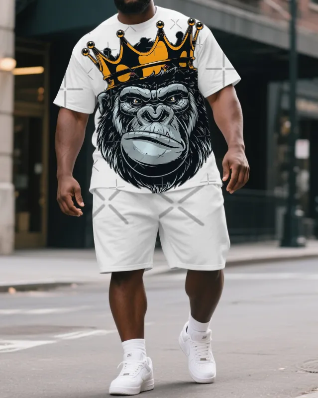 Men's Fun Cartoon Gorillas King Print Casual Big & Tall Short-Sleeve T-shirt & Short Set sold by Biggmans