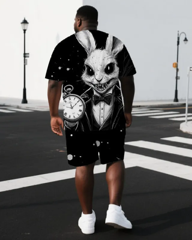 Men's Funny Mr. Rabbit Illustration Back Print Big & Tall Breathable Short-Sleeve T-shirt Shorts Set sold by Biggmans