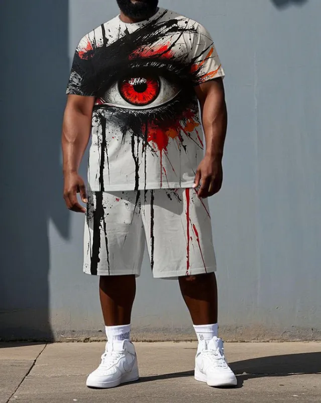 Big & Tall Men's Hip Hop Bleeding Eye Print Casual Short-Sleeve T-shirt and Shorts Set sold by Biggmans