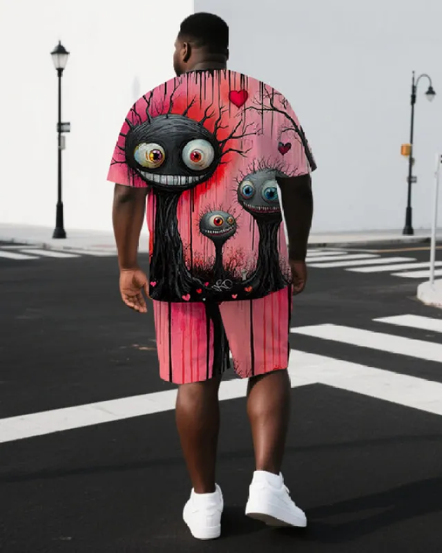 Big & Tall Men's Hip Hop Monsters Back Print Outdoor Short-Sleeve T-shirt and Shorts Set sold by Biggmans