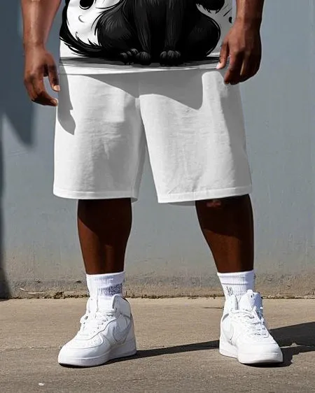 Big & Tall Men's Simple Funny Black Cat Print Breathable Short-Sleeve T-shirt and Shorts Set sold by Biggmans product image thumbnail 3