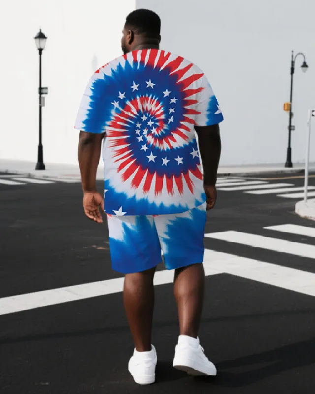 Big & Tall Men's National Flag Inspired Turbine Back Print Independence Short-Sleeve T-shirt Shorts Set sold by Biggmans