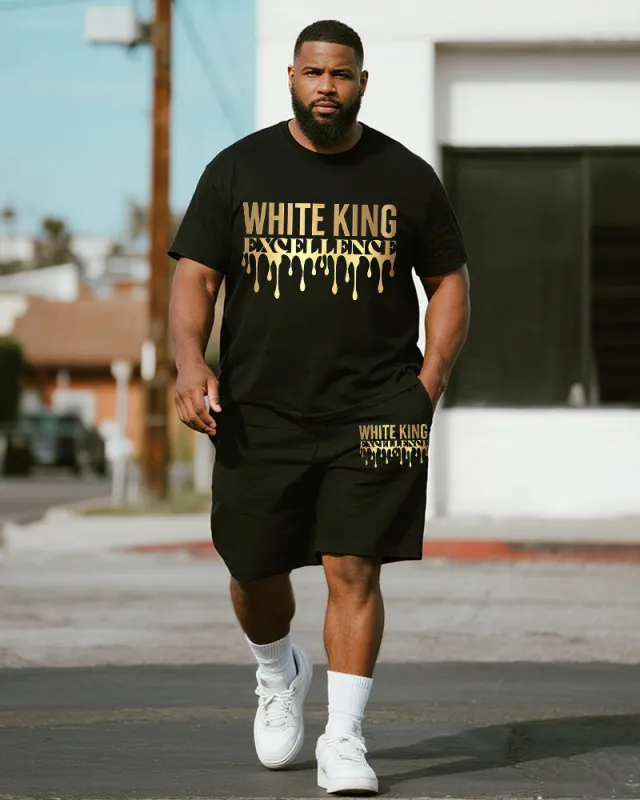 Big & Tall Men's Golden Graffiti White King Alphabet Print Round Neck Short Sleeve T-Shirt Shorts Suit sold by Biggmans