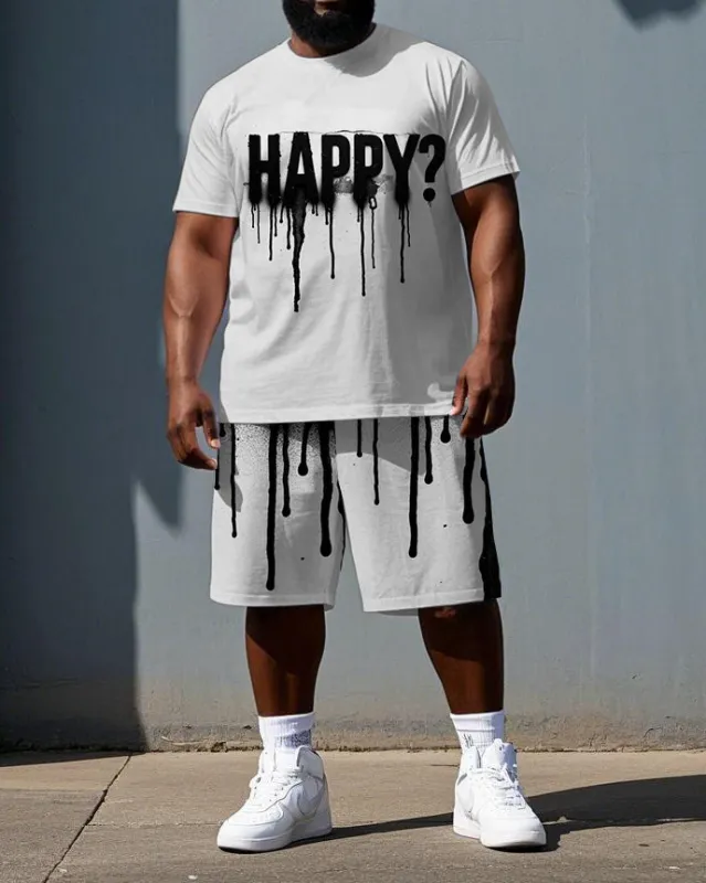 Big & Tall Men's Dark Punk Style Ink HAPPY Lettering Casual Short-Sleeve T-shirt Shorts Set sold by Biggmans