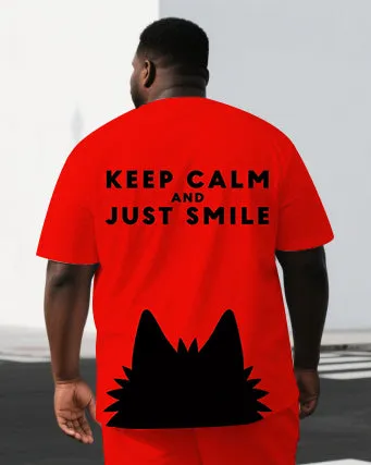 Big & Tall Men's Punk Theme Black Cat Keep Calm Lettering Casual Short-Sleeve T-shirt Shorts Set sold by Biggmans product image thumbnail 2