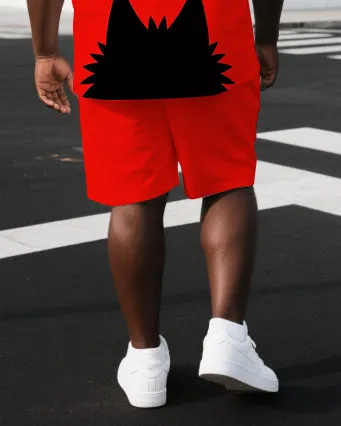 Big & Tall Men's Punk Theme Black Cat Keep Calm Lettering Casual Short-Sleeve T-shirt Shorts Set sold by Biggmans product image thumbnail 3