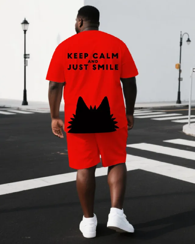 Big & Tall Men's Punk Theme Black Cat Keep Calm Lettering Casual Short-Sleeve T-shirt Shorts Set sold by Biggmans
