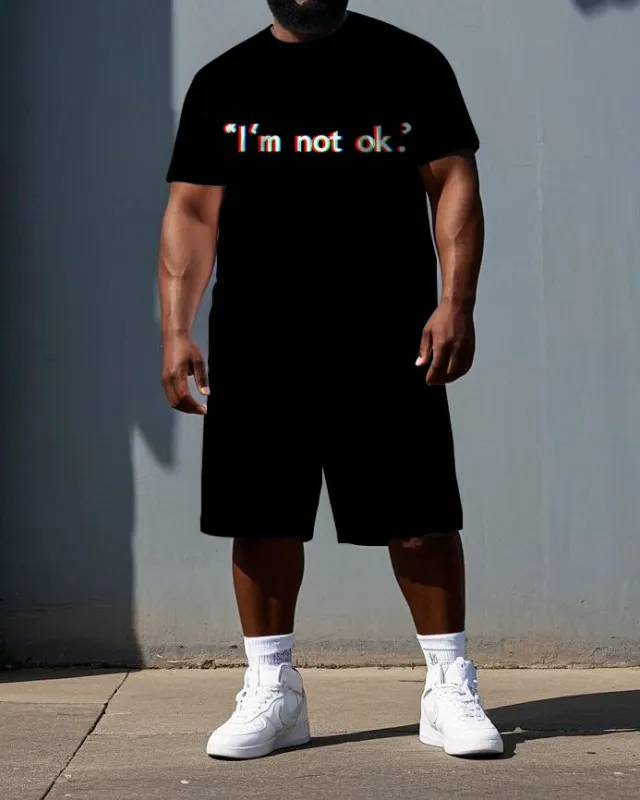 Men's Simple Punk Style i'm not ok Letter Print Short-Sleeve T-shirt and Shorts Big & Tall Set sold by Biggmans