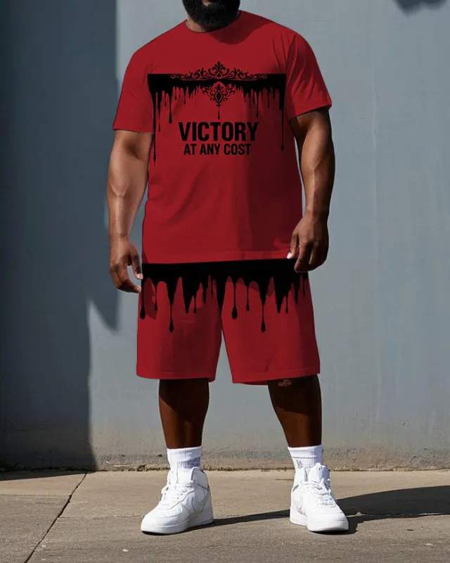 Men's Punk Style Crown VICTORY AT ANY COST Print Short-Sleeve T-shirt Big & Tall Set sold by Biggmans