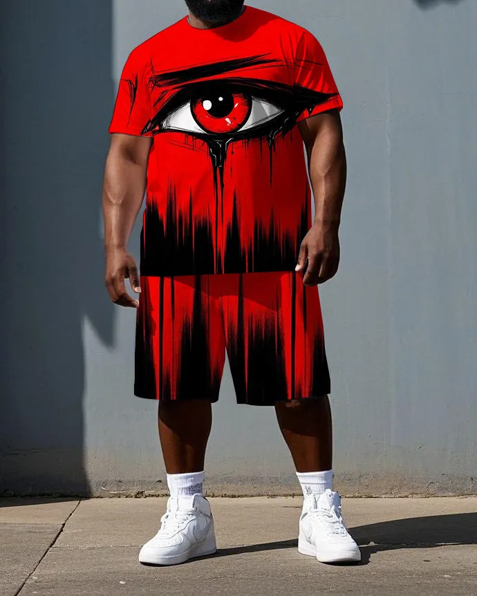 Men's Punk Fashion Bold Crying Eye Print Casual Short-Sleeve T-shirt 2-Piece Big & Tall Set sold by Biggmans