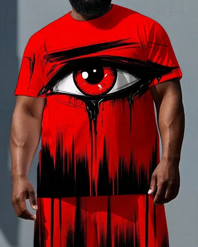 Men's Punk Fashion Bold Crying Eye Print Casual Short-Sleeve T-shirt 2-Piece Big & Tall Set sold by Biggmans product image thumbnail 2
