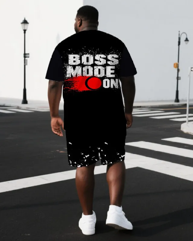 Men's Simple Punk Style BOSS MODE ON Black Print Short-Sleeve T-shirt and Shorts Big & Tall Set sold by Biggmans