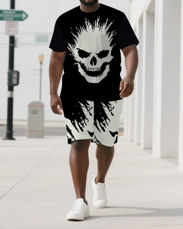 Skulls Don't Fear The Dark Men's Skull Cartoon Casual Big & Tall Short Sleeve T-shirt 2-Piece Set sold by Biggmans
