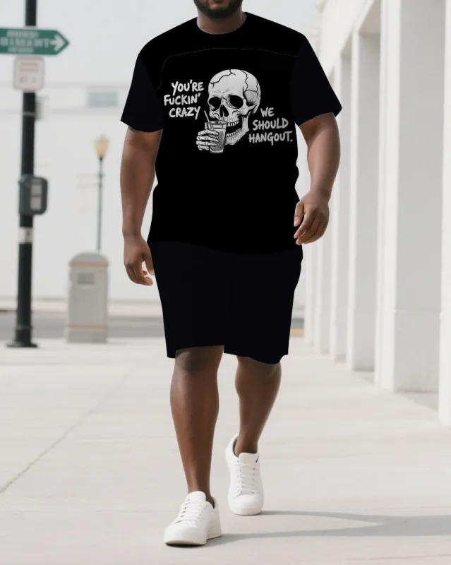 Let's Hang Out and Be Crazy Men's Big & Tall Skull Theme Short Sleeve T-shirt 2-Piece Set sold by Biggmans