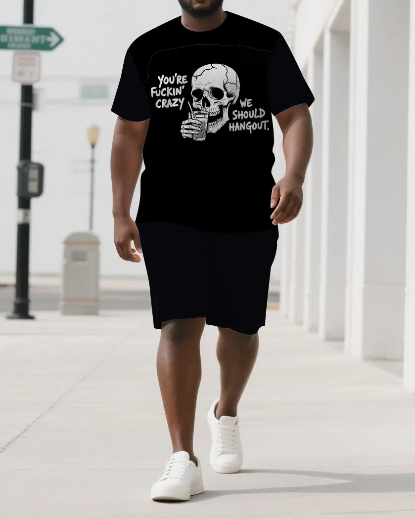 Let's Hang Out and Be Crazy Men's Big & Tall Skull Theme Short Sleeve T-shirt 2-Piece Set sold by Biggmans