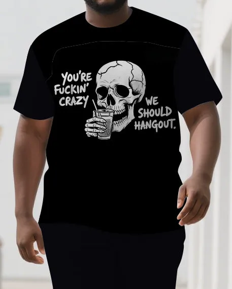 Let's Hang Out and Be Crazy Men's Big & Tall Skull Theme Short Sleeve T-shirt 2-Piece Set sold by Biggmans product image thumbnail 2