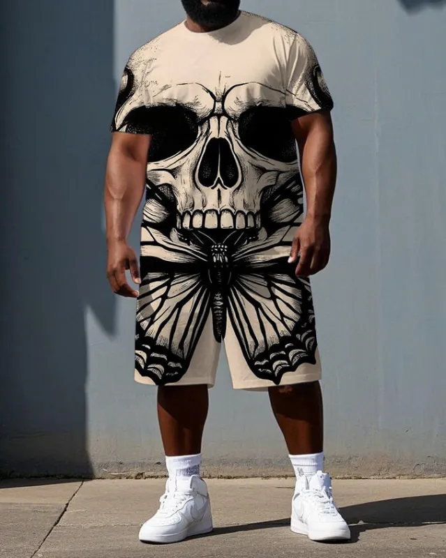 Bones Bite Hope Gently Big & Tall Men's Big Skull Print Short Sleeve T-shirt 2-Piece and Shorts Set sold by Biggmans