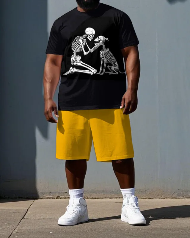 Friendship Lasts Forever Big & Tall Men's Skull & Dog Print Short Sleeve T-shirt Shorts Set sold by Biggmans