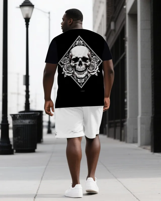 Romance Till Death Casual Big & Tall Men's Skull Back Print Short Sleeve T-shirt 2-Piece Set sold by Biggmans