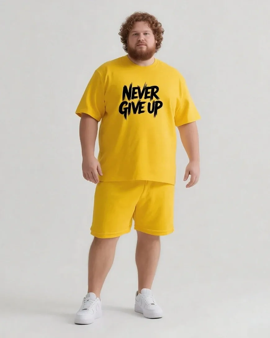 Never Give Up It’s Not The End Men's Big and Tall Simple Lettering Short Sleeve T-shirt Shorts Set sold by Biggmans product image thumbnail 3