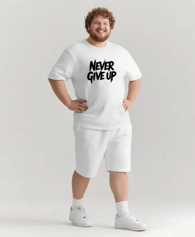 Never Give Up It’s Not The End Men's Big and Tall Simple Lettering Short Sleeve T-shirt Shorts Set sold by Biggmans
