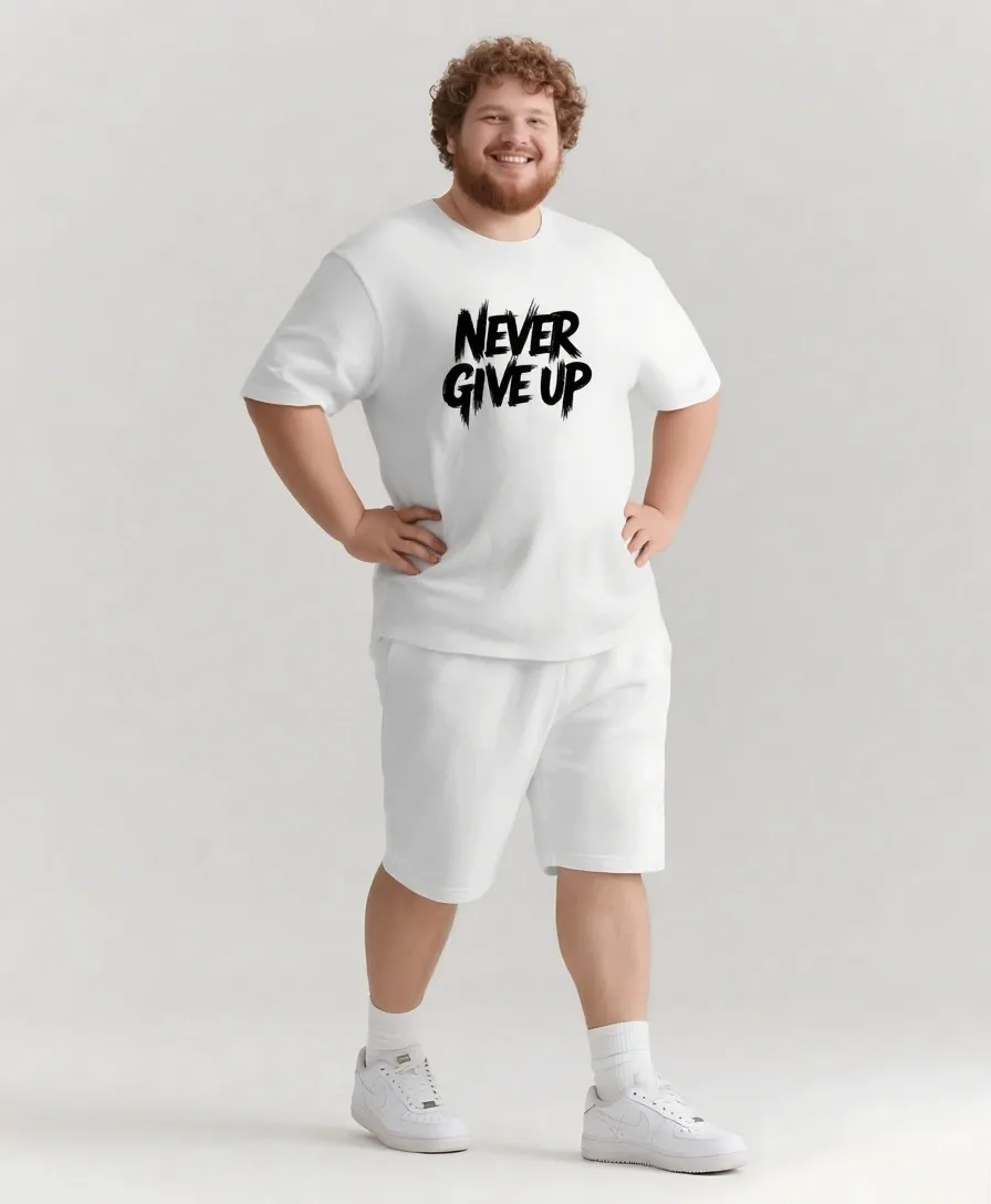 Never Give Up It’s Not The End Men's Big and Tall Simple Lettering Short Sleeve T-shirt Shorts Set sold by Biggmans