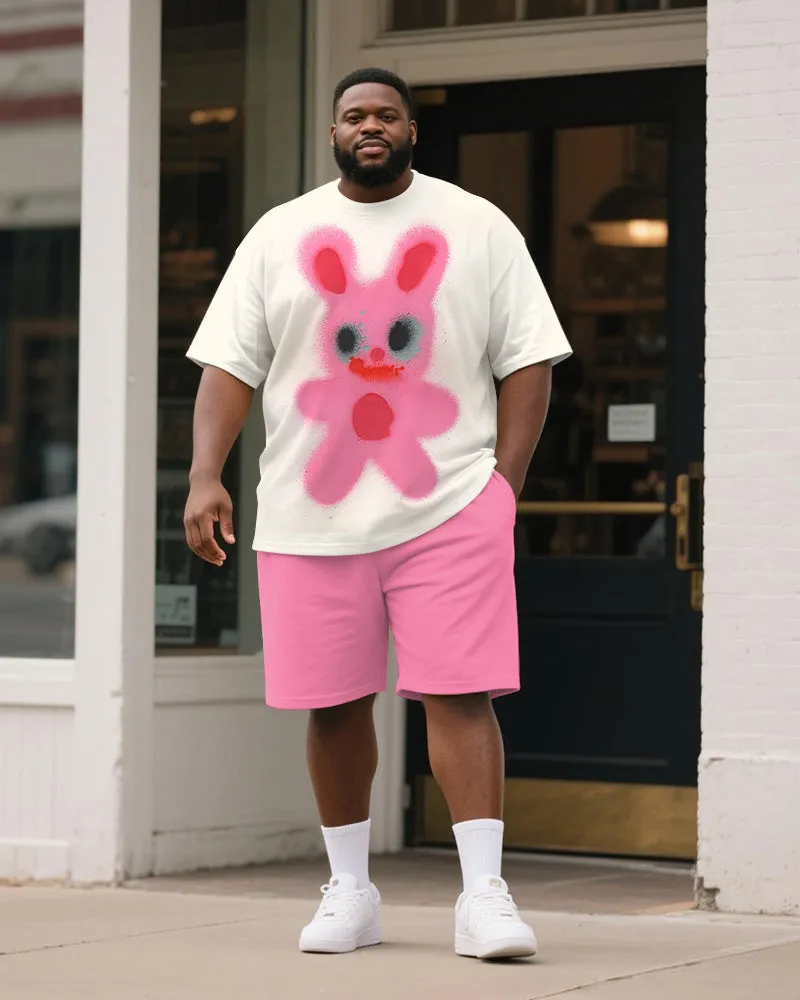 Big & Tall Men's Pink Rabbit Graffiti Print Round Neck Short Sleeve T-Shirt Shorts Suit sold by Biggmans