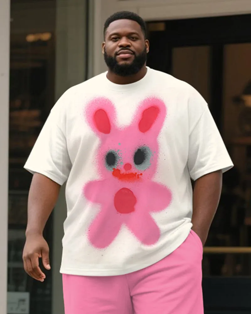 Big & Tall Men's Pink Rabbit Graffiti Print Round Neck Short Sleeve T-Shirt Shorts Suit sold by Biggmans product image thumbnail 2