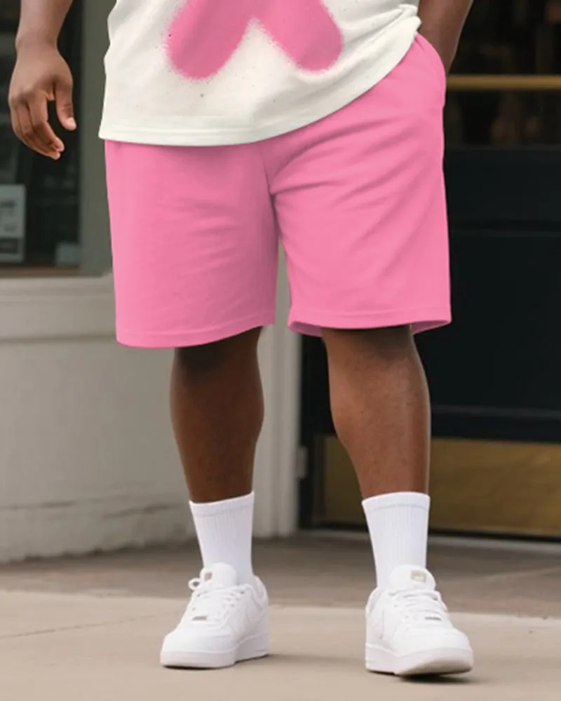 Big & Tall Men's Pink Rabbit Graffiti Print Round Neck Short Sleeve T-Shirt Shorts Suit sold by Biggmans product image thumbnail 3