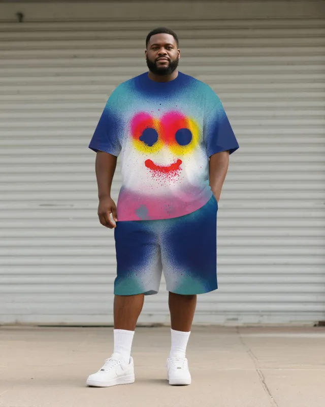 Big & Tall Men's Blue Simi Graffiti Print Round Neck Short Sleeve T-Shirt Shorts Suit sold by Biggmans