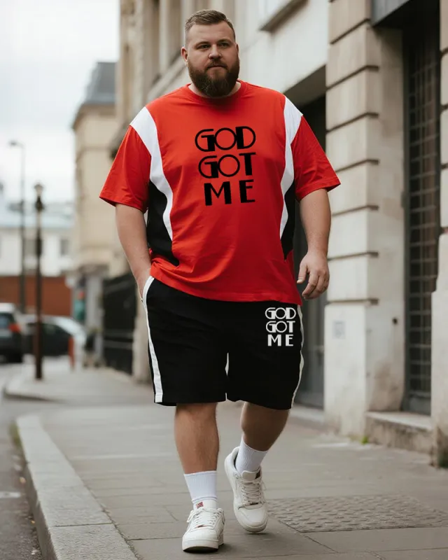Big & Tall Men's Black And Red Colorblock GOD GOT ME Alphabet Print Round Neck Short Sleeve T-Shirt Shorts Suit sold by Biggmans