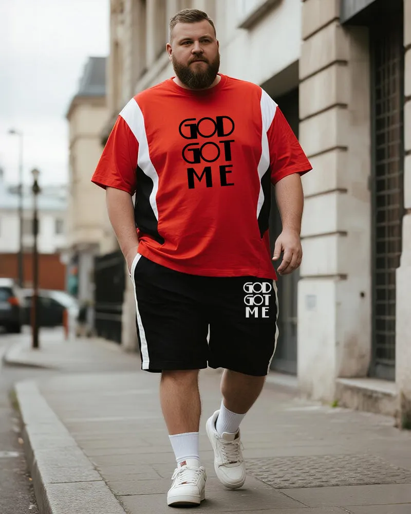 Big & Tall Men's Black And Red Colorblock GOD GOT ME Alphabet Print Round Neck Short Sleeve T-Shirt Shorts Suit sold by Biggmans