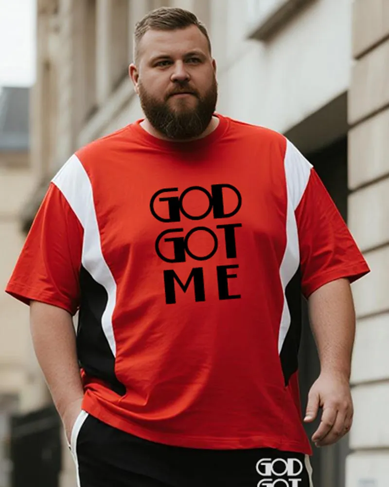 Big & Tall Men's Black And Red Colorblock GOD GOT ME Alphabet Print Round Neck Short Sleeve T-Shirt Shorts Suit sold by Biggmans product image thumbnail 2