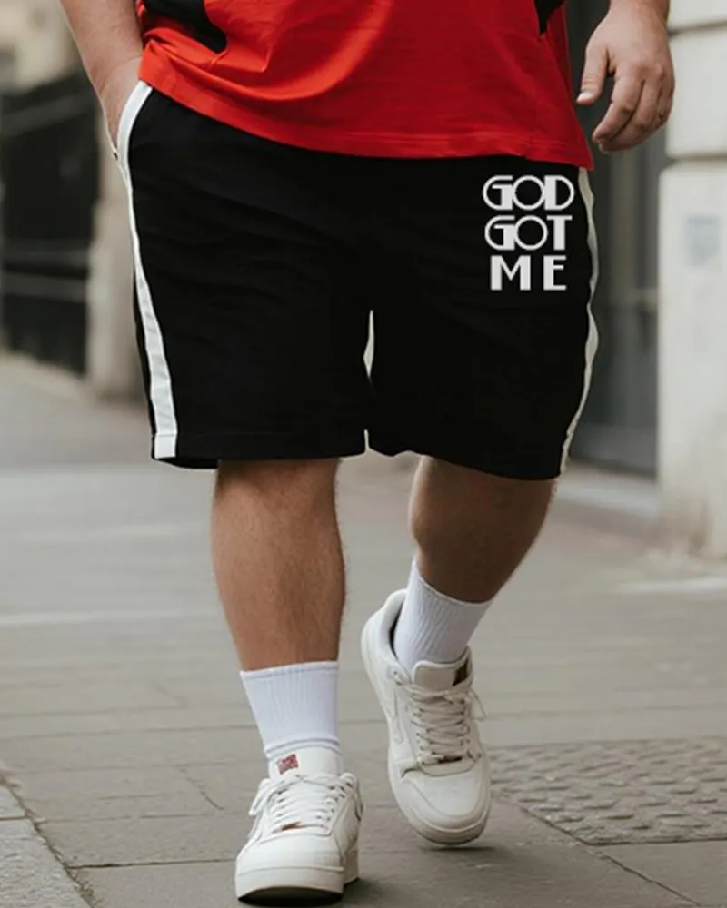Big & Tall Men's Black And Red Colorblock GOD GOT ME Alphabet Print Round Neck Short Sleeve T-Shirt Shorts Suit sold by Biggmans product image thumbnail 3