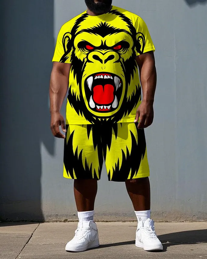 Big & Tall Men's Roaring Gorillas Printed Casual Short Sleeve T-shirt and Short Set sold by Biggmans