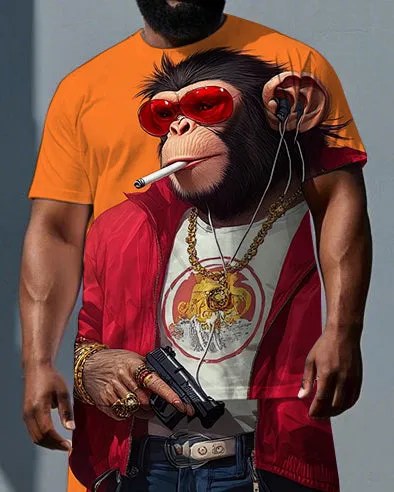 Big & Tall Men's Hip Hop Gorillas with Gun Printed Summer Short Sleeve T-shirt and Short Set sold by Biggmans product image thumbnail 2