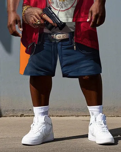 Big & Tall Men's Hip Hop Gorillas with Gun Printed Summer Short Sleeve T-shirt and Short Set sold by Biggmans product image thumbnail 3