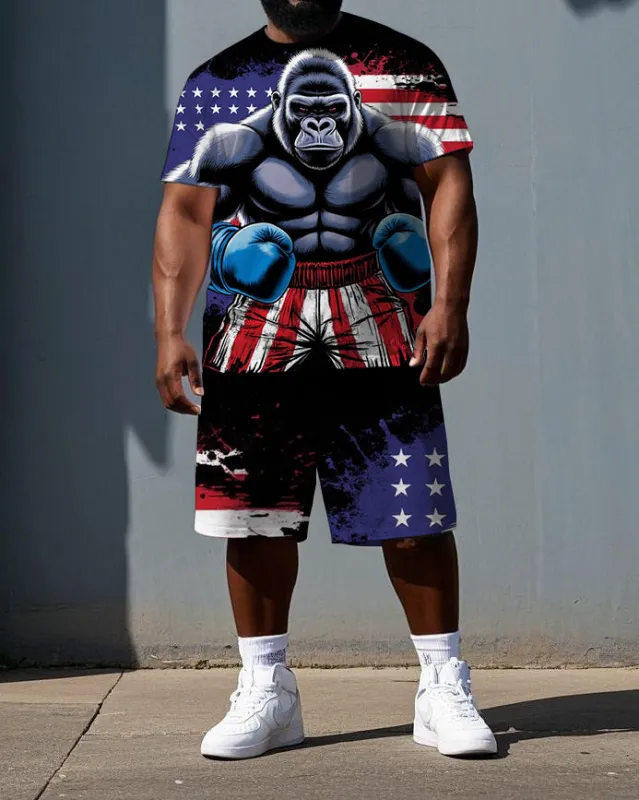 Big & Tall Men's American Boxing Gorillas Summer Cool Short Sleeve T-shirt and Short Set sold by Biggmans