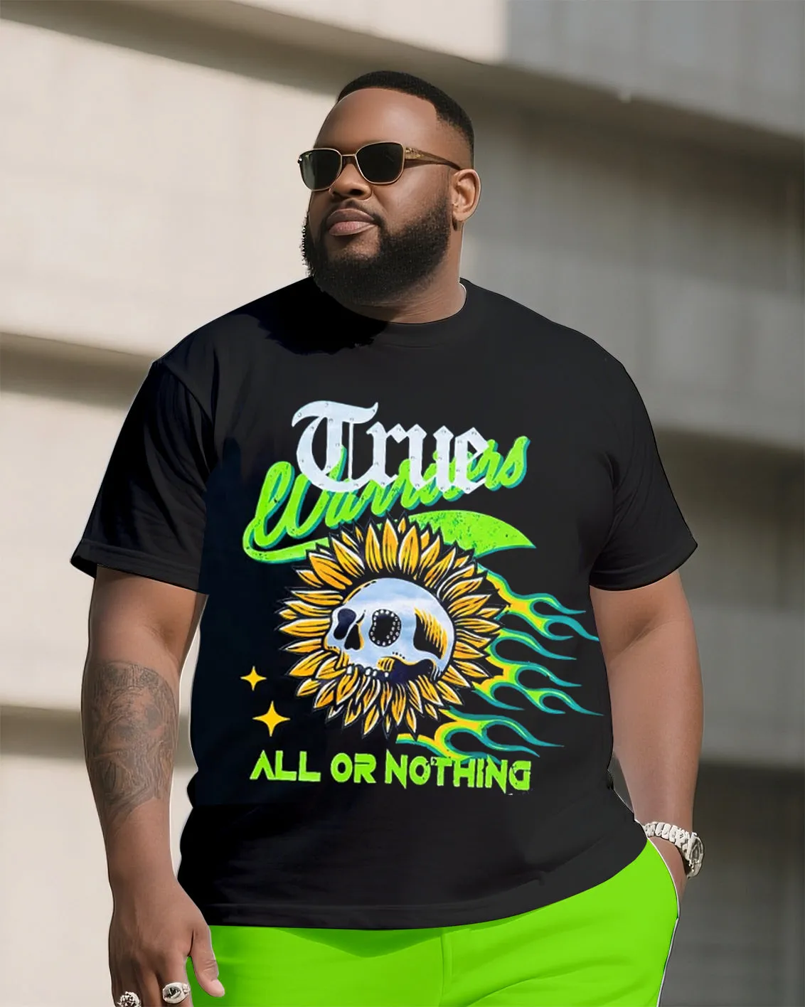 Big & Tall Men's Street Fashion ALL OR NOTHING Skull Print Crewneck T-Shirt Shorts Suit sold by Biggmans product image thumbnail 2